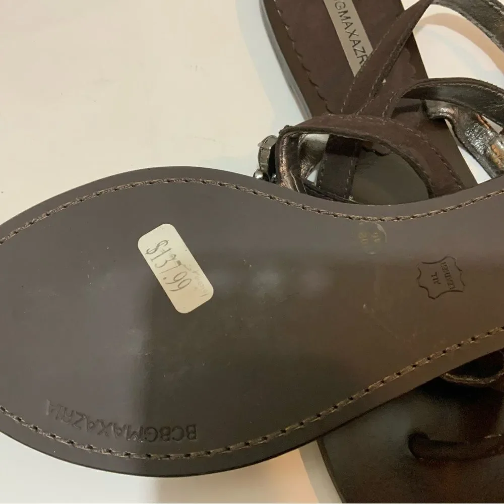 BCBG MaxAzria Dark Brown Leather Sandals with jeweled Accent U.S. Size 10 B